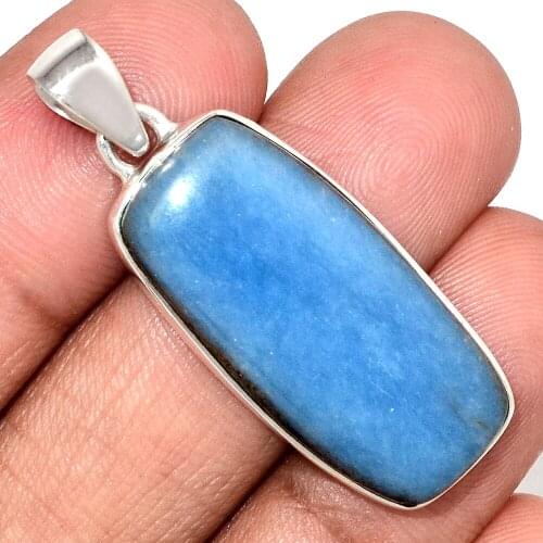 Genuine ANGELITE Pendant 925 Sterling Silver, Total Length : 44.5 mm, AP7108