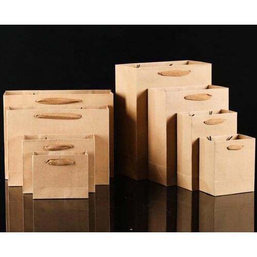 Shopping Hand Bags Kraft Paper Bag Strong Solid No Logo Customizable