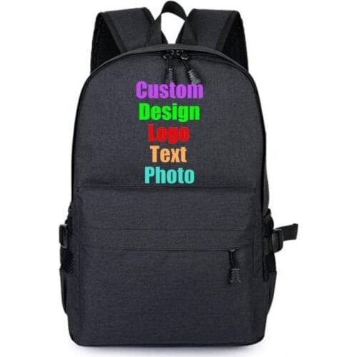 2019 Custom Logo Printed Customized Text Photo USB charging backpack men and women fashion computer bag AE travel bag