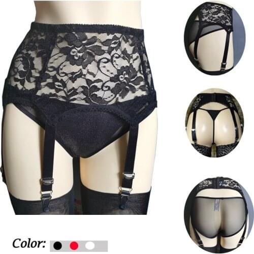 Sexy 6 Straps Garter Belt Embroidered Lace Suspender Belts for Women Lingerie Stockings Pantyhose