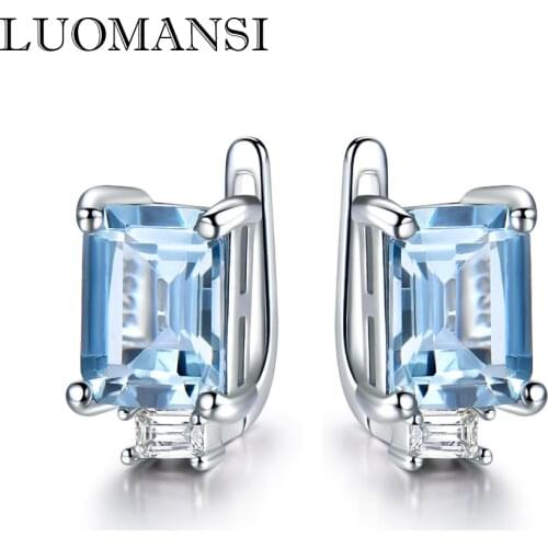 Luomansi 925 Sterling Silver Clip Earrings Natural Gemstone Earrings Blue Pink Green Premium Topaz