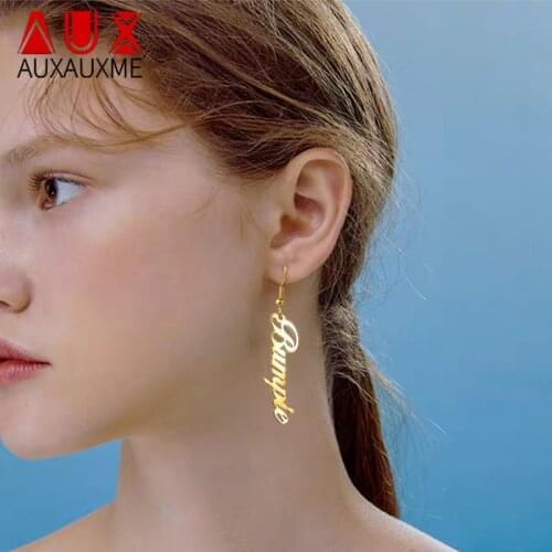 Auxauxme Handmade Custom Name Earrings Gold Stainless Steel Personalized Earring Letter Fashion Jewelry Birthday Gift For Women