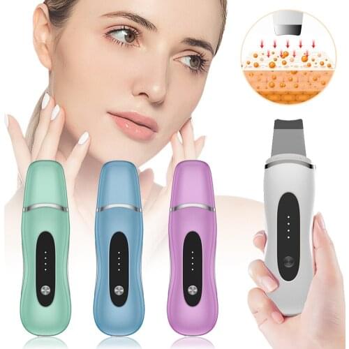 Ultrasonic Skin Scrubber Facial Pore Cleaner Blackhead Removal Skin Peeling Cavitation Face Spatula EMS Lift Machine