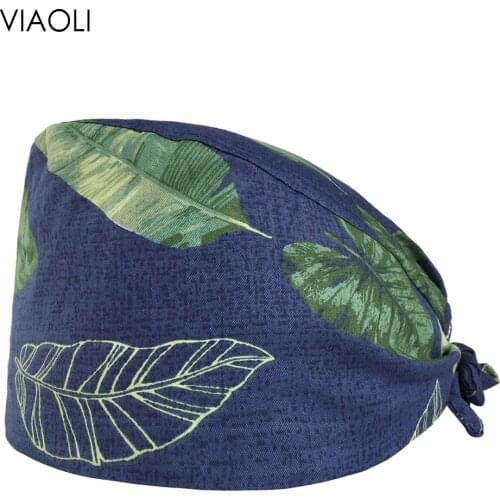 VIAOLI-high quality Refreshing scrub hat Floral printing scrub Banana leaf cap Health conditioning center scrub utensil Tail cap
