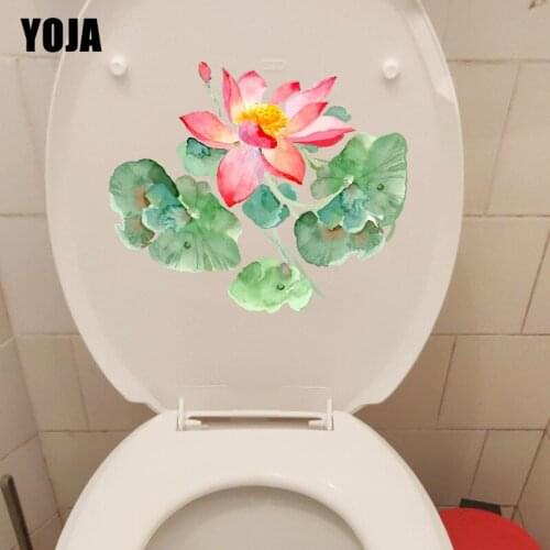 YOJA 21.5X18.1CM Hand Painted Lotus Classical Art Toilet Seat Stickers Home Girl Room Wall Decor T1-1382