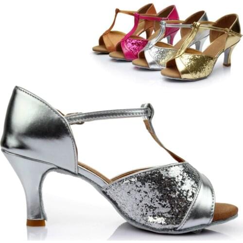 Womens Glitter Red Gold Silver Brown Latin Dancing Shoes Heel Height 5cm/7cm Latin Dance Shoes Wholesale