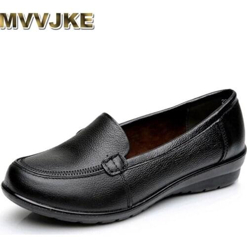 MVVJKE New Women Flats Platform Loafers Ladies Elegant Genuine Leather Shoes Woman Autumn Slip On Casual Womens Shoes Large