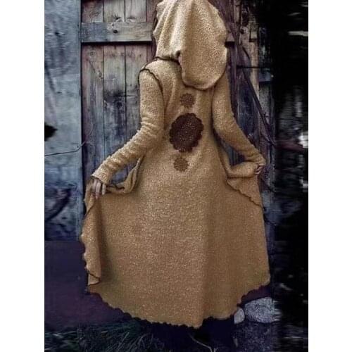 Halloween Costumes for Women Dress CosplayWitch Wicca Vampire Costume Medieval Hooded Cloak Women Fashion Printed Wool Coat