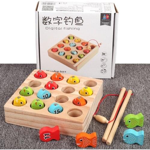 1 Set Magnetic Digital Fishing Wooden Educational Toy Montessori Parent-child Interactive Game Set for Children Aged 3 Year Over