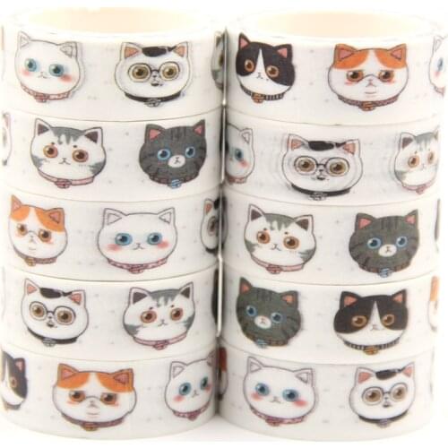 10PCS/lot 15MM*5M Cute Kawaii Adorable Cat Adhesive Paper Washi Tape Masking Tape DIY Scrapbooking Stick Label