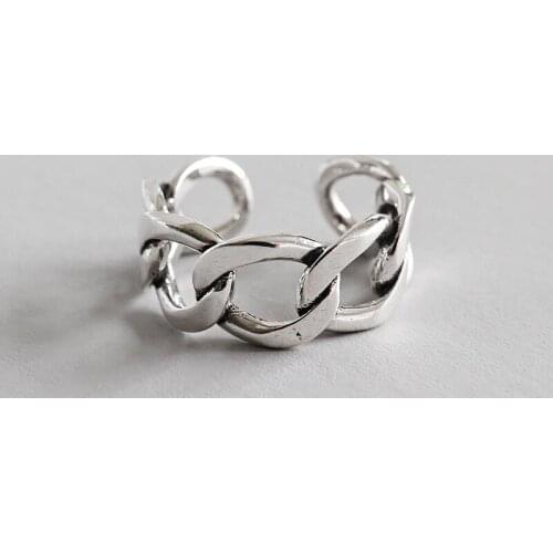 100% real. 925 SILVER Fine jewelry sterling Open Chain Linker Geometric Long Ring Band Womens J17