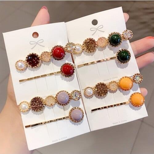 2pcs/set Korean Sweet Pearl Crystal Hair Clip Simple Delicate Bead Hair Barrettes For Women Girls Hair Pins Side Clip Wholesale