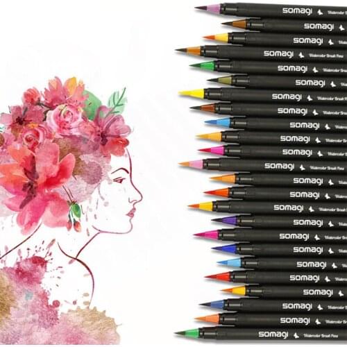 20/24PCS Colors Art Marker Watercolor Brush Pens 3mm Sketching Markers Drawing Patting Pen Setfor School Supplies Stationery