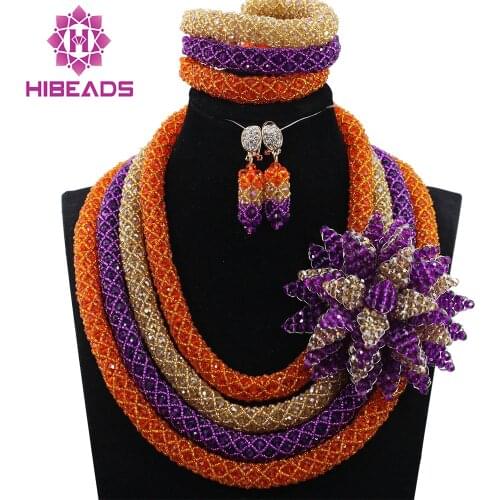 African Wedding Bridal Magnificent 4 Rows Crystal Handmade Jewelry Sets Women Beads Necklace Jewelry Set Free Shipping ABH298