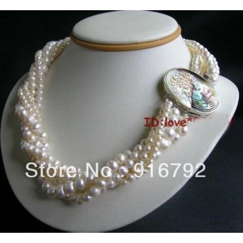 Free shipping >>>>>Elegant White Fw Luxurious Pearl& Queen Sea Shell Clasp Necklace #L6051