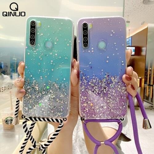 Glitter Strap Cord Chain Necklace Lanyard Case For Xiaomi Mi 10T 10 CC9 E 8 9 SE 9T Pro A3 A2 Lite 6X Pocophone M3 X3 Soft Cover