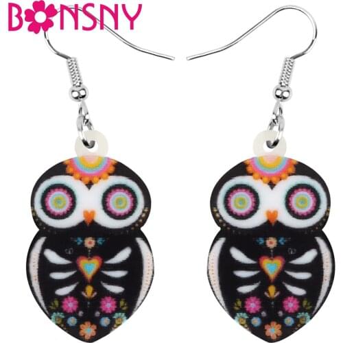 Bonsny Acrylic Halloween Floral Owl Earrings Long Cute Animal Dangle Drop Jewelry For Women Girls Friend Classic Festival Gift