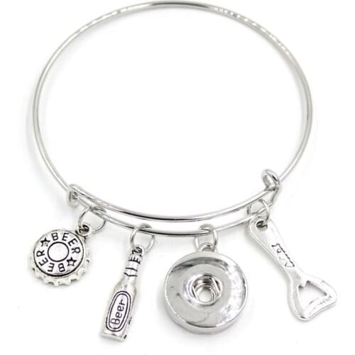 18mm Liobonar Snap Buttons Charms Bracelets Beer Bottle Cap Bracelets Bangle Women Jewelry Beer Lovers Gift