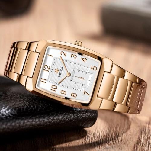 WWOOR 2021 New Top Brand Men Square Luxury Casual Fashion Rose White Watch Quartz Business Waterproof Wrist Watches Reloj Hombre
