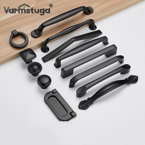 American Style Black Cabinet Handles Solid Aluminum Alloy Kitchen Cupboard Pulls Drawer Knobs Furniture Handle Hardware