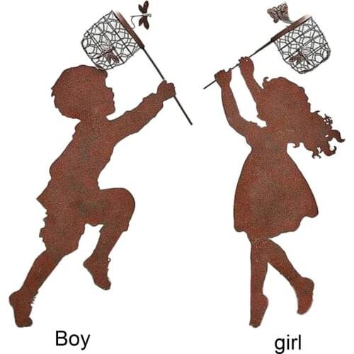 Silhouette Decor Exquisite Visual Effect Iron Boy Shape Vivid Silhouette Sign for Garden