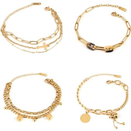 Punk Double Layer Bracelet Stainless Steel Bracelet Pendant Thick Chain Bracelet For Women Chain Bracelets For Women Jewelry