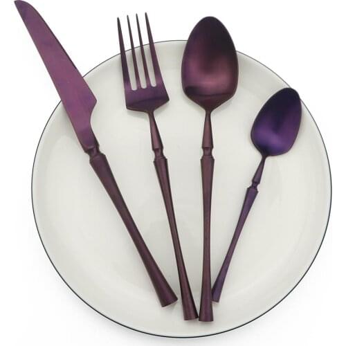 Purple Cutlery Stainless St Steel Matte Polishing Black Dinnerware Set Tableware Dinner Knife Fork Soup Kitchen Accessories
