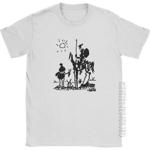Funny Picasso T Shirts Art Painting Don Quixote Knight T-Shirt Men Round Neck 100% Cotton Camisetas Male Tees Summer Clothes