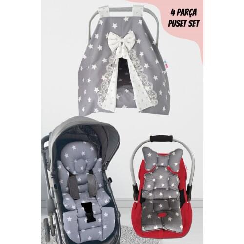 Jaju Baby Handmade, Gray Star 4-Piece Stroller Set (With Handle)