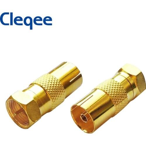 JXSINONE 2pcs Gold Plated F Male To TV Female RF Connector F Type To TV Aerial Coaxial Adapter Screw Type Connector