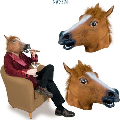 Brown Horsehead Mask Halloween Mask Horseshoe Suit Latex Mask Horror Mask Full Face Horse Headgear Party Mask