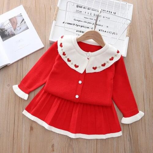 Thanksgiving Outfits Girls Sweater Clothes Set Long Sleeve Cardigan and Skirt Children Winter Clothing Sets Kids Warm Outerwear