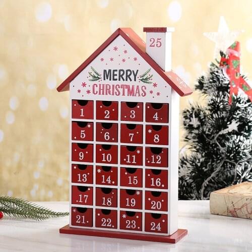 Creative Christmas Countdown Calendar Wooden Cottage Tabletop Ornaments Childrens Gifts Candy Drawer Storage Box
