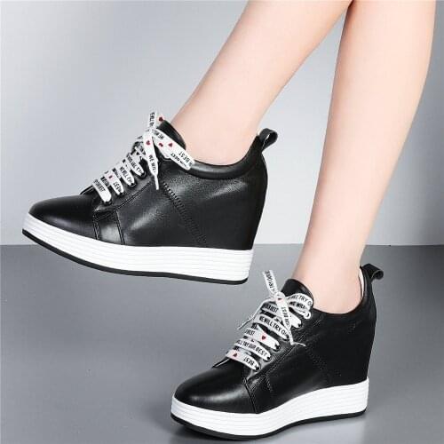 Fashion Sneakers Women Lace Up Genuine Leather Wedges High Heel Ankle Boots Female Round Toe Platform Oxfords Shoes Casual Shoes