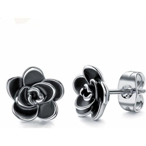Milangirl Hot Sale Beautiful Retro Silver Color Rose Flower Plants Stud Alloy Earring for Women Party Jewelry
