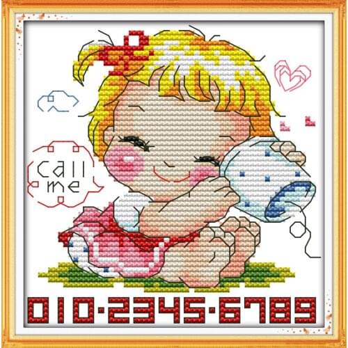 Call me (girl) cross stitch kit cartoon 11ct count print canvas stitches embroidery DIY handmade needlework plus