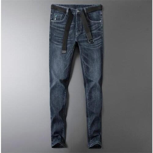 2021 new trend high-end embroidery fashion slim-fit mens jeans fashion mid-waist feet