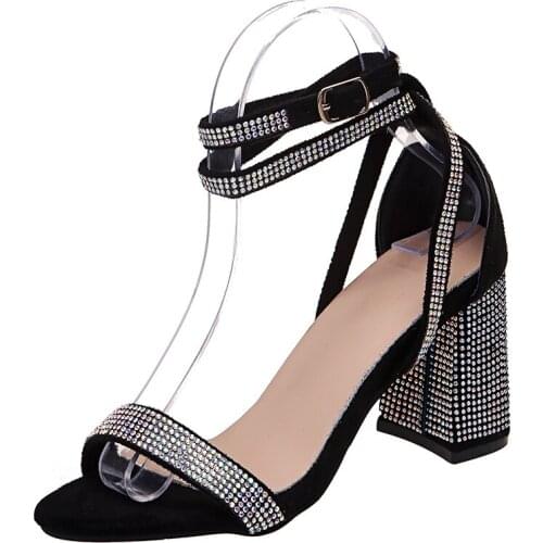 2021 New Summer Fashion Rhinestone Chunky Heels Women Sandals Broken Diamond High Heels Ladies Sandals Open Toe Shoes