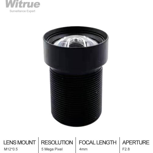 Witrue No Distortion lens 4mm 5MP M12 Mount 1/2.5" Inch F2.8 with 650nm IR filter lenses for Action CCTV Camera