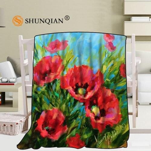 Custom Poppy Flowers Poppies Blanket Blending Fabric 56x80inch 50X60inch 40X50inch Sofa Bed Throw Blanket Kid Adult Warm Blanket