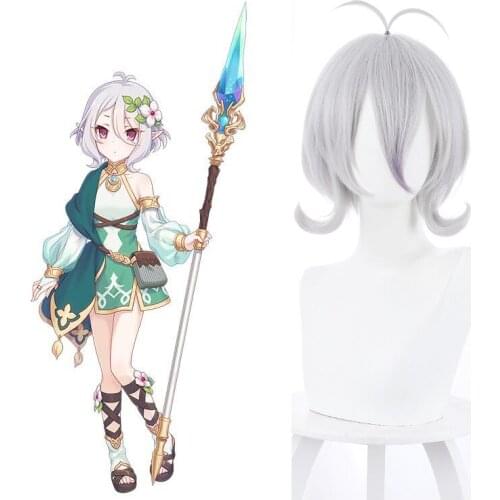 Game Princess Connect Kokkoro Anime Cosplay Short Wig Heat Resistant Cosplay Silver Synthetic Hair wig + Wig Cap