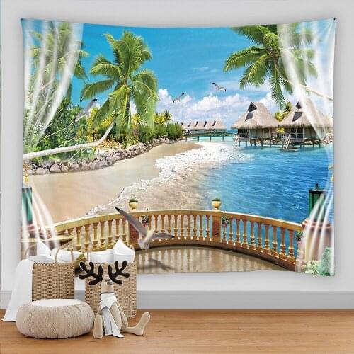 Beach Scenery Outside the Window Print Large Wall Tapestry Hippie Wall Hanging Bohemian Wall Tapestries Mandala Wall Art Decor