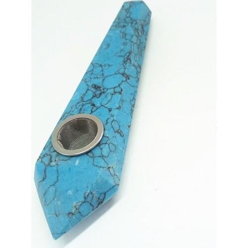 Drop shipping natural blue Turquoise quartz smoking pipe crystal wand gemstone tobacco tube healing Christmas gift