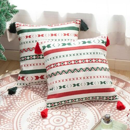 Christmas Decoration cushion cover 45x45cm pillow cover Cotton Woven Handmade Tassels for Home decoratio Living room Bed Room
