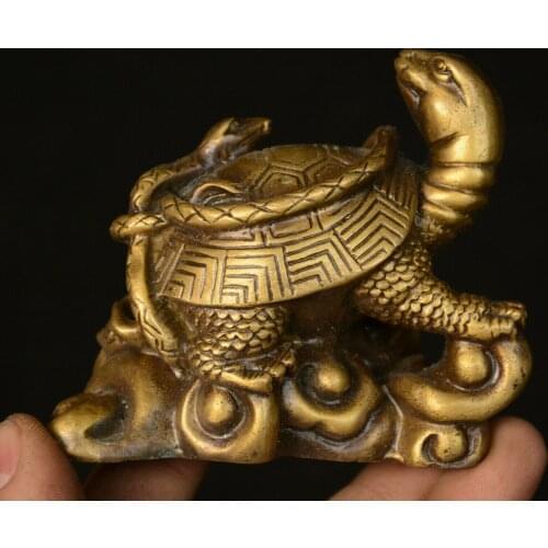 Collect China Dynasty Copepr Brass Feng shui Animal Tortoise Turtle Snake Statue