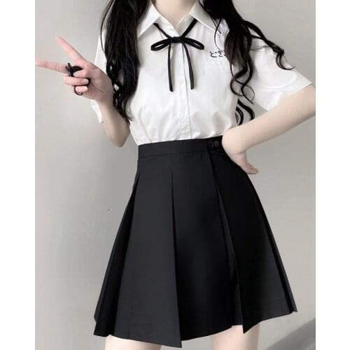 School JK Uniform Dress Women Japanese Girls School Black Gray Cyan Box Pleated Skirt Basic High Waist Slimming Student Clothes
