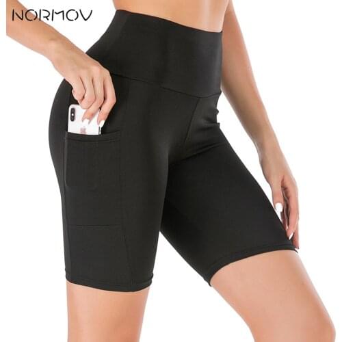 NORMOV High Waist Gym Shorts Women Black Pocket Yoga Shorts Women Athletic Workout Shorts Spandex Sport Shorts For Women