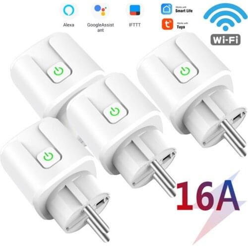 Tuya WiFi EU Smart Plug 16A 220V Adapter Wireless Remote Voice Control Power Monitor Timer Socket For Google Home Alexa