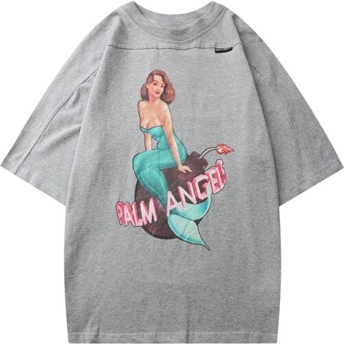 Palm Angels 21SS Letter Logo PA Loose Round Neck Short Sleeve T-shirt Men Women mermaid pattern Casual fashion T-shirt