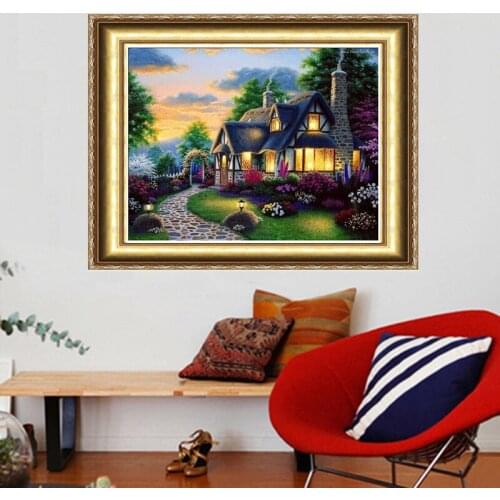 Embroidery New 3d Diy Diamond Painting Canvas Oil Colorful Fairy Tale Hut Needlework Cross Stitch Rhinestones Scroll Home Decor